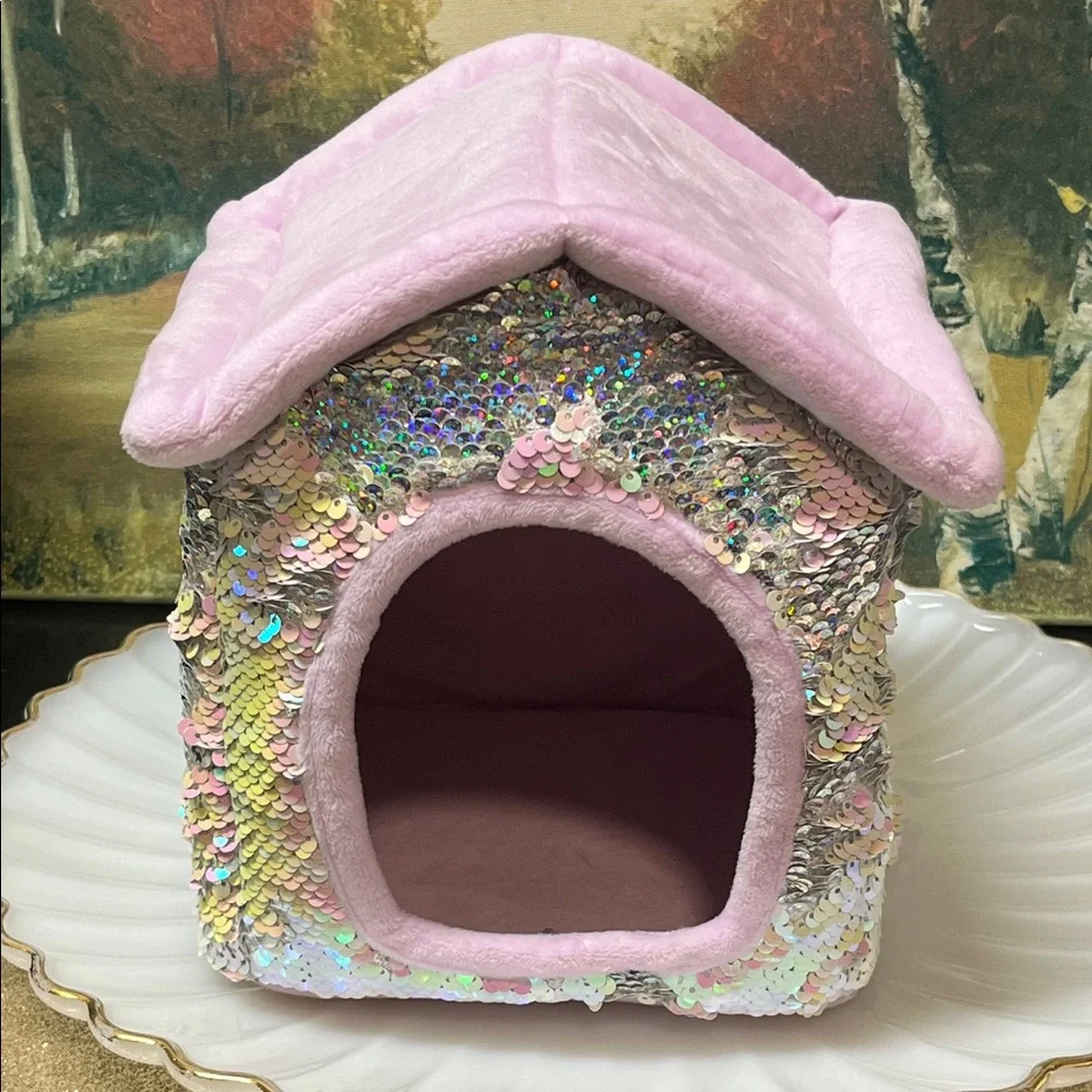 Sequin Plush Dog House with Puppy • Limited Edition